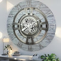 The Gears Clock Real Moving Gear Wall Clock England Line (Silver Grey, 24 inches (60 cm))-Ruum Studio Home