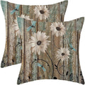 CXMEIFLY Spring Floral Pillow Covers 18 x 18 Inch Set of 2 for Brown Wood Texture Daisy Flowers Decor Throw Pillows Dragonfly Plant Floral Outdoor Decorative Cushion Cases for Couch Bed Decorations-Ruum Studio Home