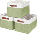 Storage Bins Large Fabric Storage Baskets for Shelves 3 Pack, Decorative Linen Closet Baskets with Handles for Organizing, Shelf, Clothes, Home, Office, 15x11x9.5Inches (Green&White)-Ruum Studio Home