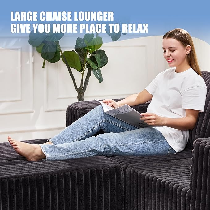 Hobestluk Modular Sectional Sofa Memory Foam Couch L Shape Sofa for Living Room Loveseat with Chaise Lounge Cloud Couch with Removable Cover (Stripe Grey, Loveseat with Chaise)-Ruum Studio Home