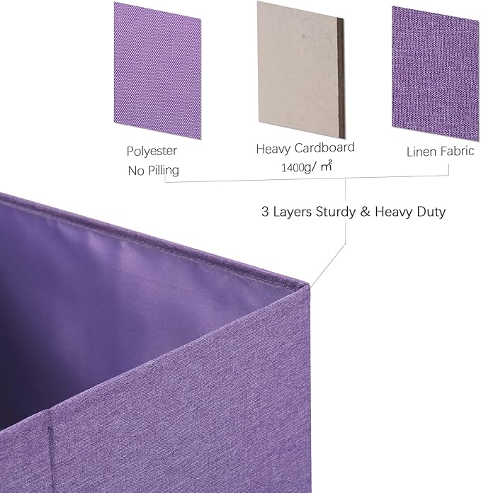 HOONEX Foldable Storage Bins with Lids, Pack of 2, Storage Boxes with 2 Carrying Handles and Sturdy Heavy Cardboard, 16.5" L x 11.8" W x 7.5" H for Shoes, Books, Clothes, Purple-Ruum Studio Home