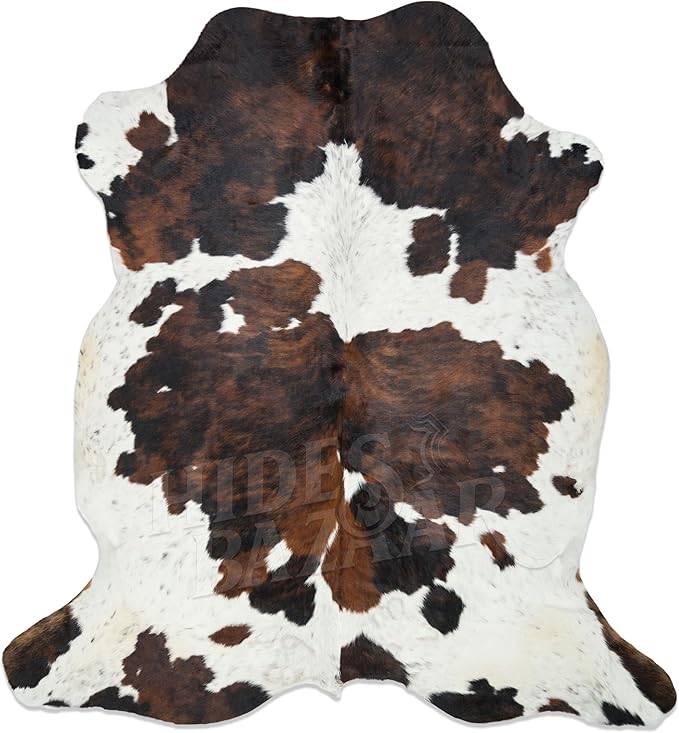 Tricolor Cowhide Rug Classic Brown, Black and White Color Mix, Natural Leather Hide, Area Rug (5x7 ft)-Ruum Studio Home