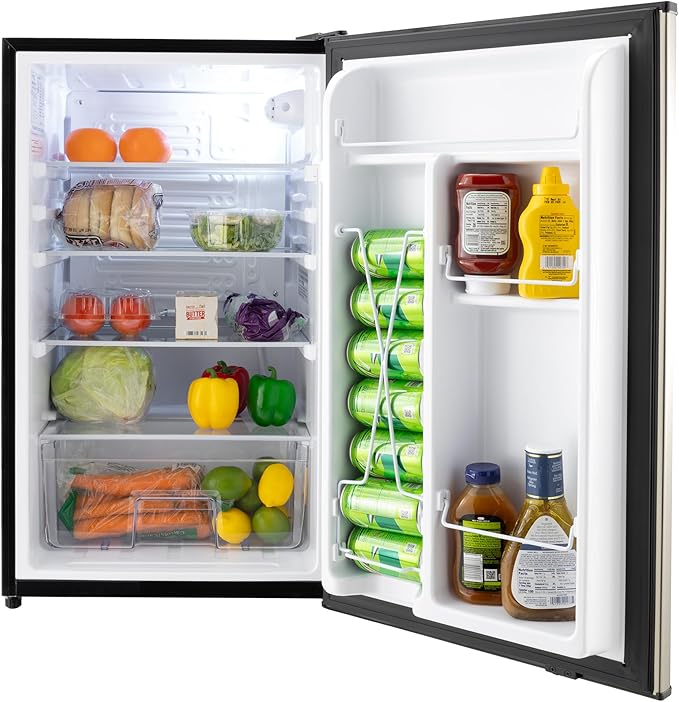 RecPro 3.3 Cu Ft 12V RV Refrigerator | Stainless Steel Frost-Free Fridge with Can Holder | Compact Camper Fridge with Door Storage, 7 Temp Settings | 19”W x 19”D x 32.75”H-Ruum Studio Home