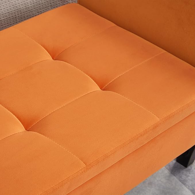 Furniliving 51 Inch Storage Bench for Living Room, Upholstered Bench Ottoman with Velvet Fabric, Modern Entryway Bench with Woodern Legs for Bedroom, Living Room, Shoe Storage & Seating, Orange-Ruum Studio Home