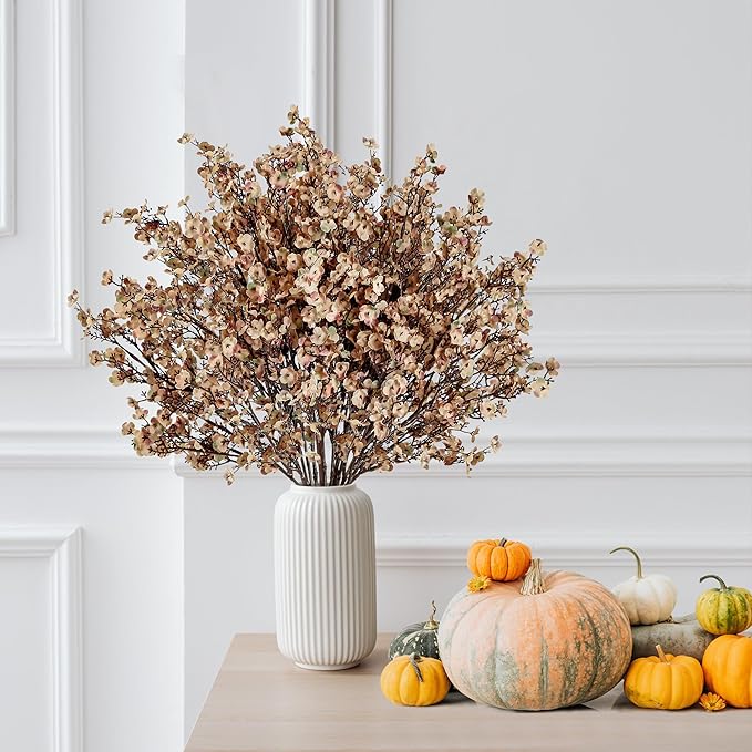 Sggvecsy 15 Pcs Babys Breath Artificial Flowers Gypsophila Bouquets Bulk Real Touch Fake Silk Flowers for Home DIY Floral Arrangement Table Centerpiece Fall Thanksgiving Autumn Decoration (Skin Brown)-Ruum Studio Home