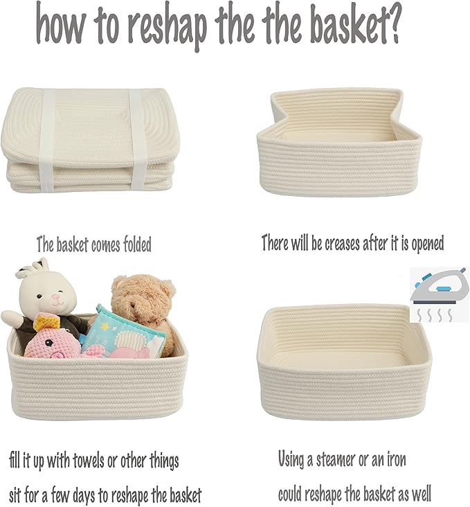 Small Woven Storage Baskets 13“X9”X5“ Decorative Rope Bins for Organizing Shelves, Closets, and Toys, Empty Gift Baskets, Cute Organizer Basket for Home and Office White Large-Ruum Studio Home