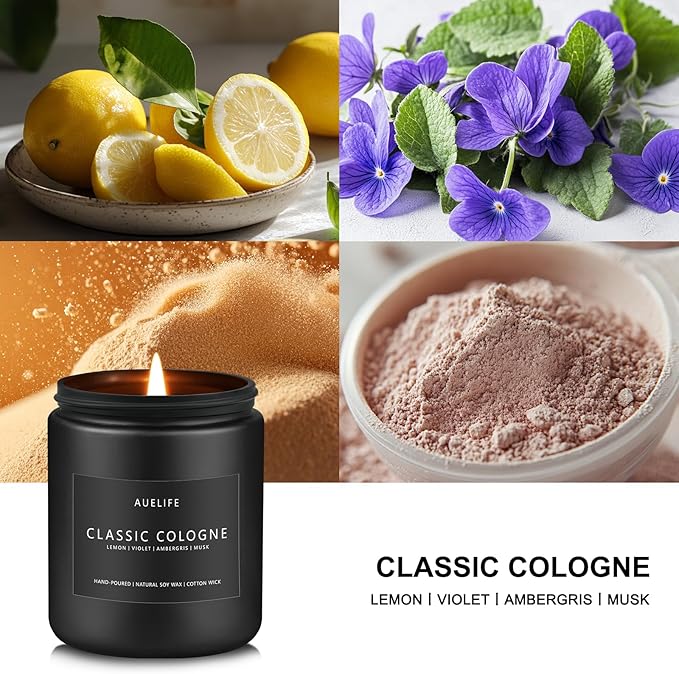 Classic Cologne Candle | Candles for Men - Men's Cologne Scent, Gifts for Men - Soy Candles for Home Scented, Aromatherapy Candle Home Fragrance Decor - 7oz Black Jar, Long Lasting-Ruum Studio Home