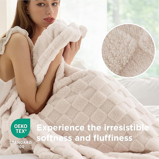 Bedsure GentleSoft Blankets Queen Size for Bed - Super Soft Cozy Blanket for Women Men Girls, Large Fuzzy Fleece Throw for Bedroom Decor, Light Beige, 90x90 Inches-Ruum Studio Home
