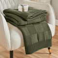 CozeCube Check Knit Throw Blanket, Olive Green Checkered Throw for Couch, Decorative Christmas Soft Cozy Warm Knitted Blanket for Bed Sofa Living Room, 60"X80"-Ruum Studio Home
