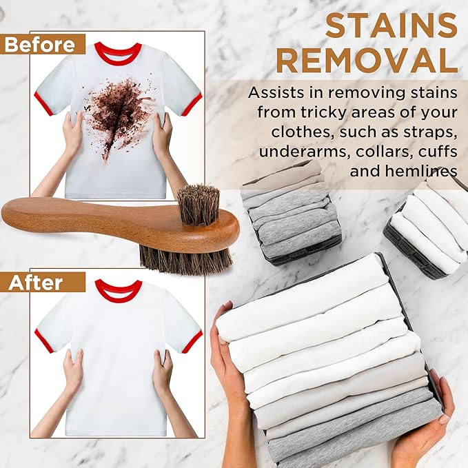 DUGATO Dual-Bristle Horsehair Laundry Stain Brush Set (2pcs) - Gentle & Tough Scrubbing for Clothes, Fabrics, Shoes - Pre-Wash Spot Treatment Tool-Ruum Studio Home