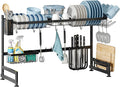 2 Tier Extra Large Stainless Steel Expandable Over The Sink Dish Drainer Drying Rack, Rust Proof Metal, Space Saving, Modern Black Big Capacity Extendable Plate Strainers Above Kitchen Counter-Ruum Studio Home