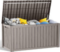 150 Gallon Resin Deck Box, Lockable Patio Outdoor Storage Box for Furniture, Garden Tools and Tools Storage, Waterproof Outside Storage Boxes - Grey-Ruum Studio Home