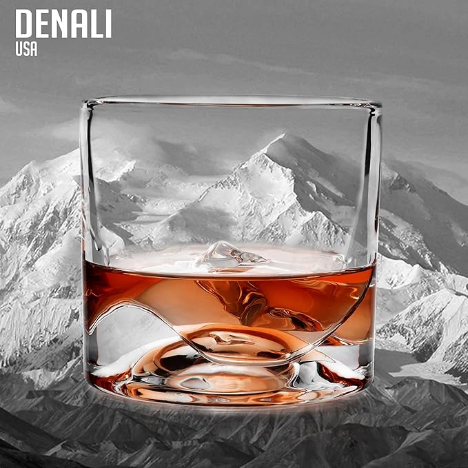 Denali Mountain Heavy Crystal Whiskey Glasses Gift Set of 2, Thick Freezable Bourbon Glass 1lb Each, Premium Whiskey Gifts for Men, Frozen Crystal Chills Cocktails, 10 oz-Ruum Studio Home