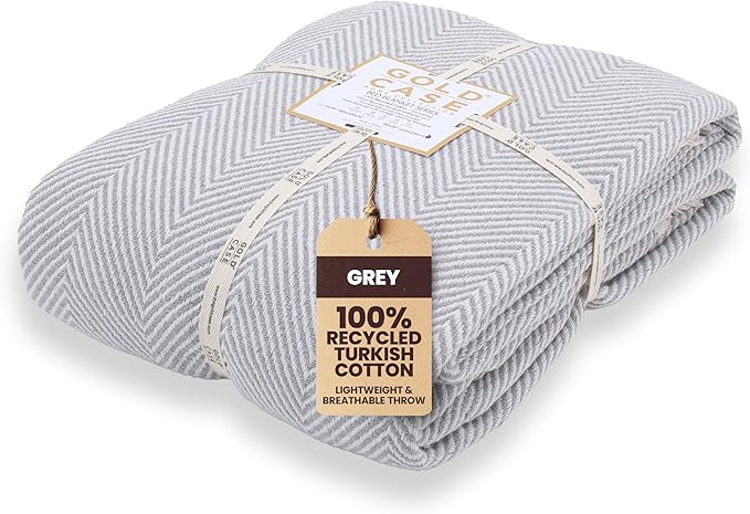 Gold Case Throw Blanket for Bed – 100% Recycled Turkish Cotton Bed Blanket – Decorative Throw Cotton Blankets for Living Room & Bedroom – Elegant Grey Woven Queen Blankets – 90x90-Ruum Studio Home
