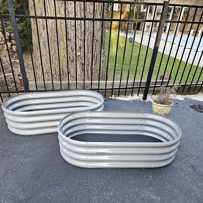 2 Pack 4x2x1FT Galvanized Raised Garden Bed Kit Oval Metal Ground Planter Box Outdoor Bottomless Planter Raised Beds for Vegetables Flowers Herbs Fruits, Green-Ruum Studio Home