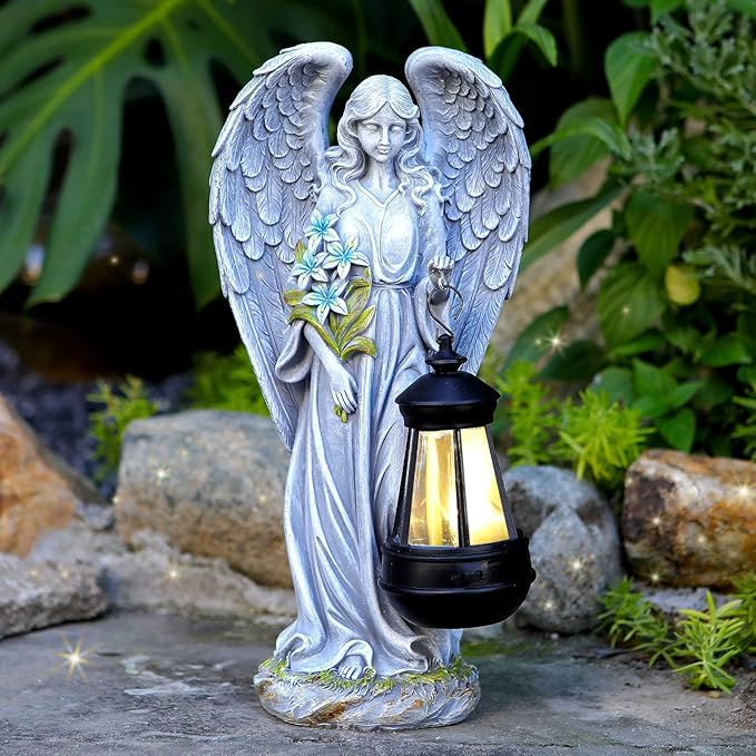Solar Angel Outdoor Garden Decor Statues – 13.2 inches Solar Outdoor Sculptures for Outside Yard Art Patio Balcony Front Lawn Ornaments Gifts for Mom Grandma Women-Ruum Studio Home