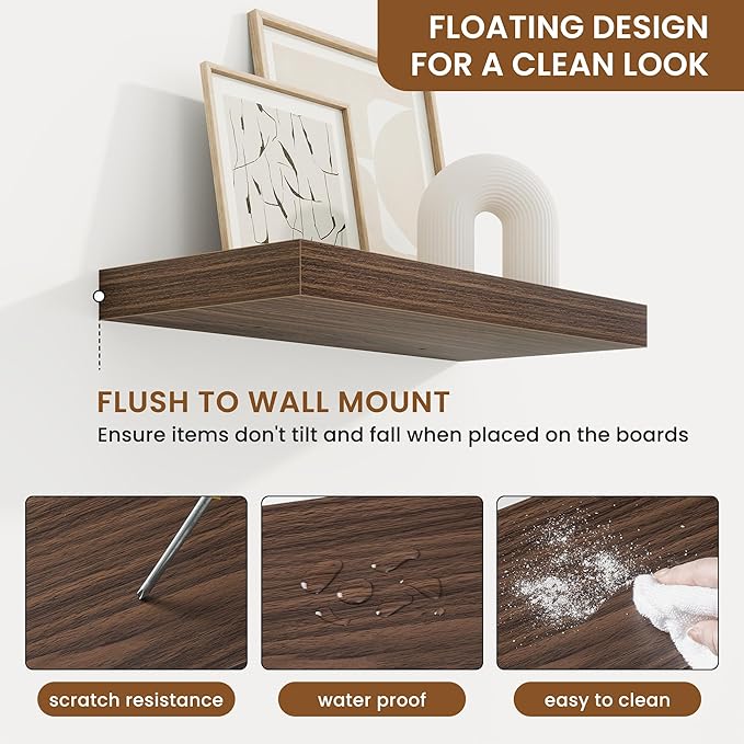fuqing Floating Shelves for Wall, Bathroom Shelf Wall Mounted for Storage, Shelves with Invisible Bracket for Bedroom, Kitchen, Living Room, Farmhouse Small Book Shelf, 16 Inch Set of 2, Walnut-Ruum Studio Home