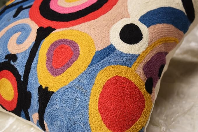 Kashmir Designs Yellow Tree of Life Decorative Pillow Cover Modern Couch Pillowcase Floral Chair Cushion Farmhouse Pillowsham Hand Embroidered Wool 18x18-Ruum Studio Home