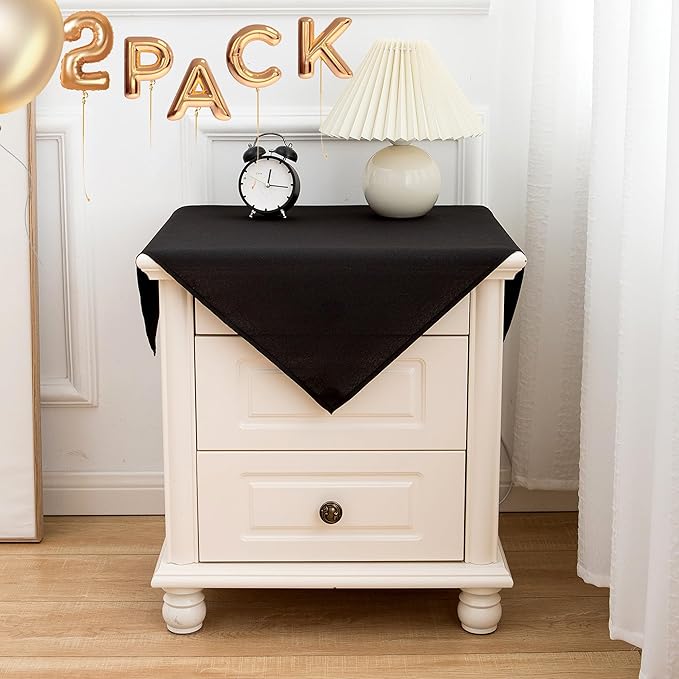 sancua 2 Pack Small Square Tablecloth 24 x 24 Inch Black, Stain and Wrinkle Resistant Washable Polyester Table Cloth Decorative Solid Fabric Table Cover for Nightstand End Bedside Tables-Ruum Studio Home