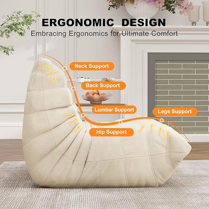 Full Foam Loveseat Sofa,Adults Bean Bag Chairs Floor Couch with Soft Waterproof Fabric,Armless Fireside Lounge Chair for Living Room,Apartment and Office (Whtie)-Ruum Studio Home