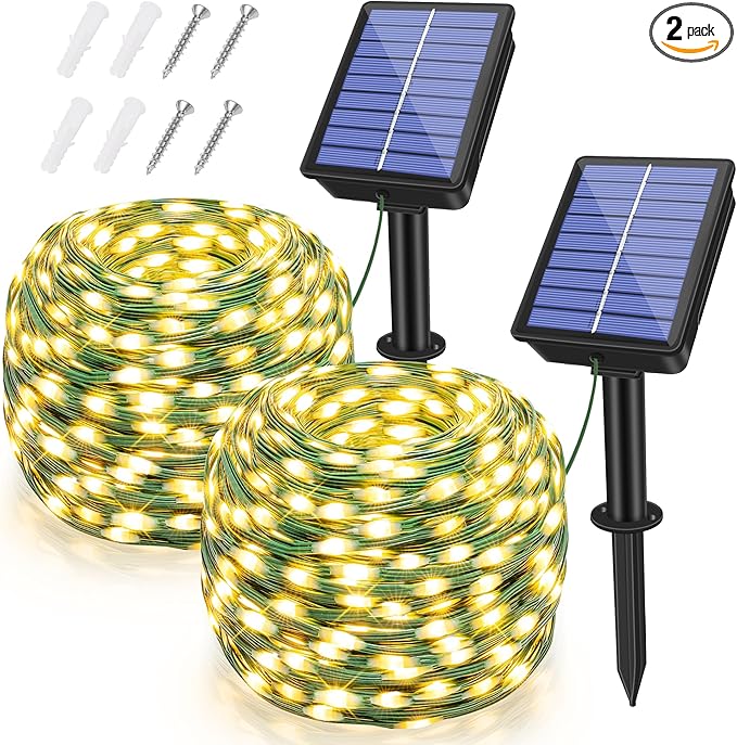 2 Pack Solar String Lights Total 480LED 158FT, IP67 Waterproof String Lights for Outside with 8 Modes, Upgraded Solar Panel Fairy Lights for Garden Party Wedding Decorations (Warm White)-Ruum Studio Home