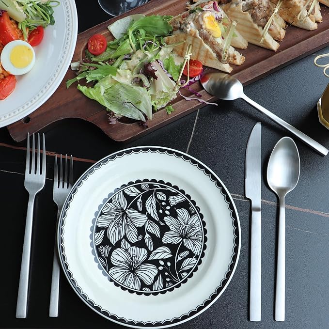 Stainless Steel Flatware Set Hand Forged 18/10 Silverware Set Cutlery Set Silver Cuboid Handle Matte Finished 20 Pieces Service for 4-Ruum Studio Home