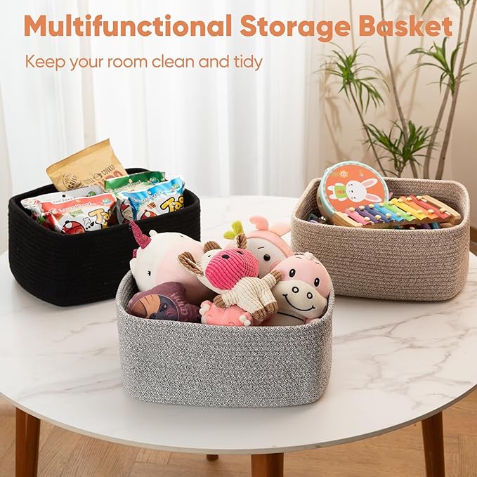 OIAHOMY 4 Pack 14.17*11.02*6.3IN Storage Baskets for Organizing Shelves, Woven Rope Baskets for Organizing Books, Clothes, Decorative Basket for Living Room, Nursery, Bedroom, Gift Basket, Black-Ruum Studio Home