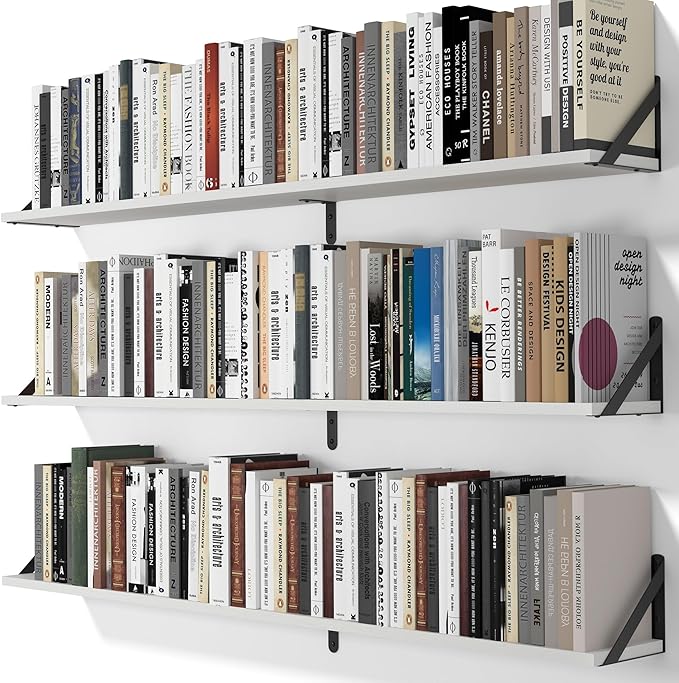 Heimlove 48 Inch Large Wall Bookshelves Set of 3, Wall Mounted Bookshelves,Heavy Duty Wooden Shelves for Living Room,Bedroom,Kitchen,Laundry Room Storage & Decor-Ruum Studio Home