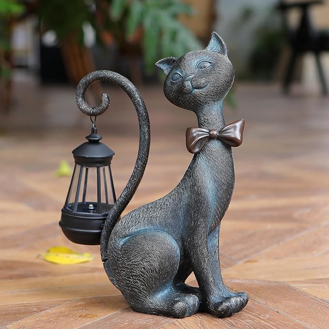Whimsical Outdoor Cat Statues with Solar Garden Lantern:Cat Garden Statues for Outside Fall Decor Clearance,Outdoor Figurine for Yard Art Lawn Ornaments Patio Balcony Home House - Birthday Gifts-Ruum Studio Home