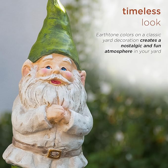 Alpine Corporation - 12" Tall Outdoor Garden Gnome Yard Statue Decoration – Playful Resin Gnome with Earthtone Colors - Durable, Weatherproof Lawn Sculpture for Patio, Deck, Yard-Ruum Studio Home