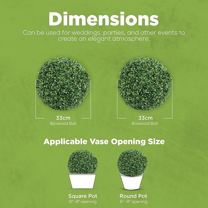 DRAY Premium 13" Faux Boxwood Balls – Set of 2 Artificial Topiary Spheres for Outdoor & Indoor Use – Realistic, UV-Resistant, Weatherproof Decorative Greenery – Check Measurements-Ruum Studio Home