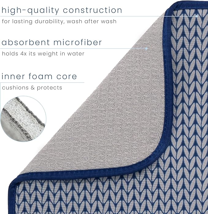 S&T INC. Dish Drying Mat, 16” x 18”, Absorbent Microfiber Kitchen Counter Mat, Dish Drying Pad for Dishes, Utensils, Pots and Pans, Large, Blue Stockinette-Ruum Studio Home
