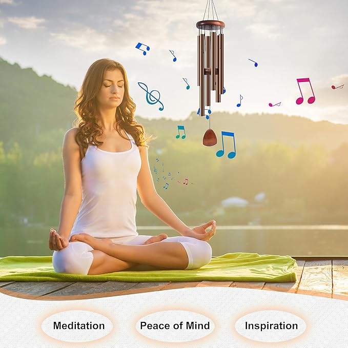 Large Aluminium Wind Chimes 37 Inches to Create a Zen Atmosphere Suitable for Outdoor, Garden, Patio Decoration. Classic Wind Chimes with Wind Catcher Suitable as A Gift for Unisex(Coffee)-Ruum Studio Home