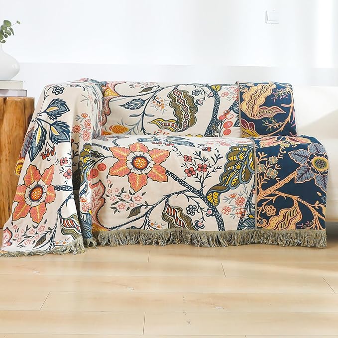 Boho Cotton Throw Blanket - Ultra-Soft Rustic Quilt for Bed, Home Decor & Travel - Large 60"x80" Muslin Blanket - All-Season Lightweight Bedspread & Throw for Women & Moms-Ruum Studio Home