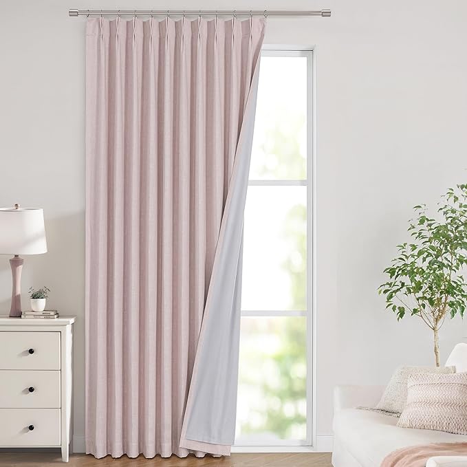 Vision Home Soft Pink Pinch Pleated Full Blackout Curtains Linen Blended Room Darkening Window Curtains 102 inch for Living Room Bedroom Thermal Insulated Pinch Pleat Drapes with Hooks 60" Wx102 Lx1-Ruum Studio Home