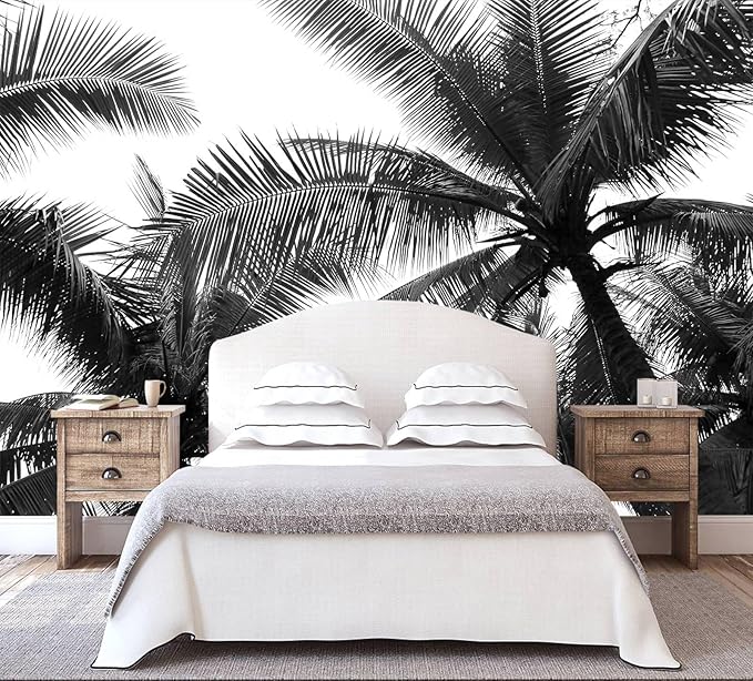 Black Palm Tree Wallpaper Bedroom Beautiful Tropical Plant Leaf Wall Mural Living Room (Not Peel and Stick)-Ruum Studio Home