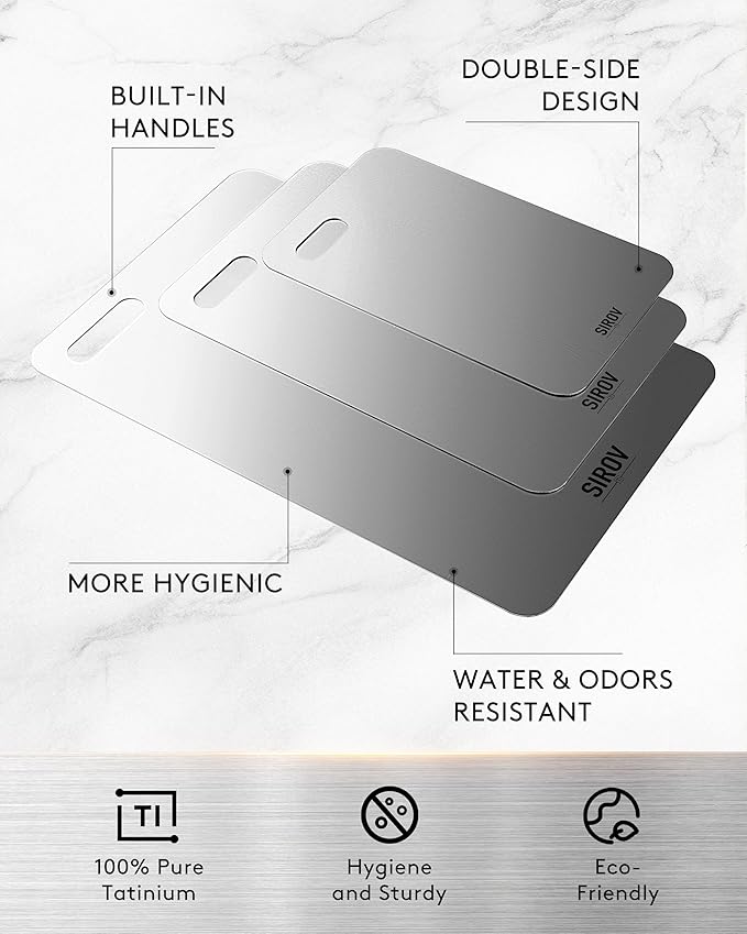 Titanium Cutting Board, 100% Pure Titanium Cutting Boards For Kitchen, Best Non Toxic titanium chopping board, Dishwasher safe, Hygiene and Durability for Meat, Fruit, and Vegetables (3PCS)-Ruum Studio Home