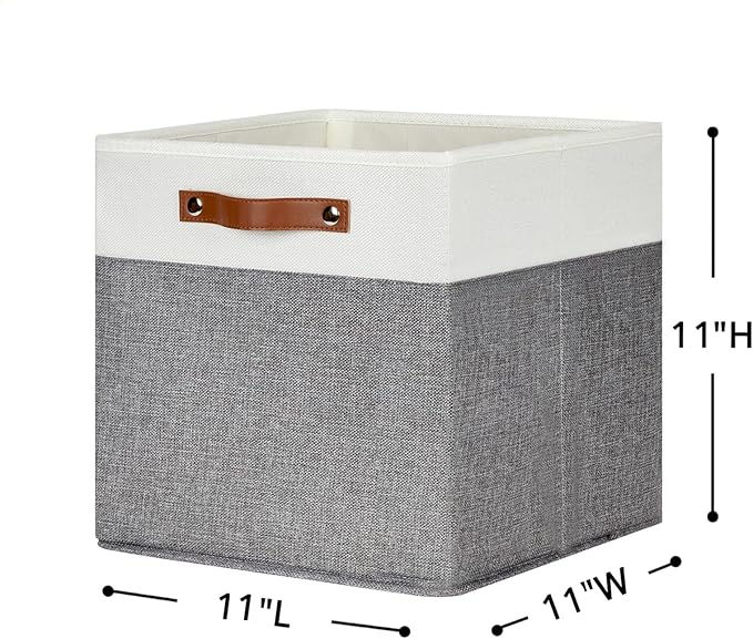 HNZIGE Set of 4, Foldable Storage Cube Bin Baskets, Fabric 11x11 Cube Storage Bins for Storage with Handles, Shelf Bins for Cube Home Toy Nursery Closet(White Gray)-Ruum Studio Home