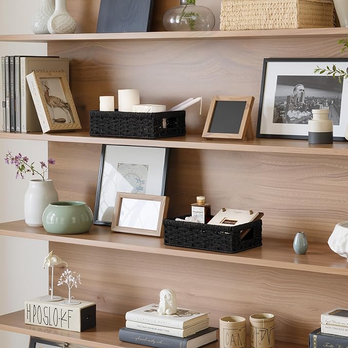 StorageWorks Small, Pantry Baskets, Wicker Storage Baskets for Organizing, Bathroom Shelves, Pantry Organizers and Storage, Black, 2-Pack-Ruum Studio Home