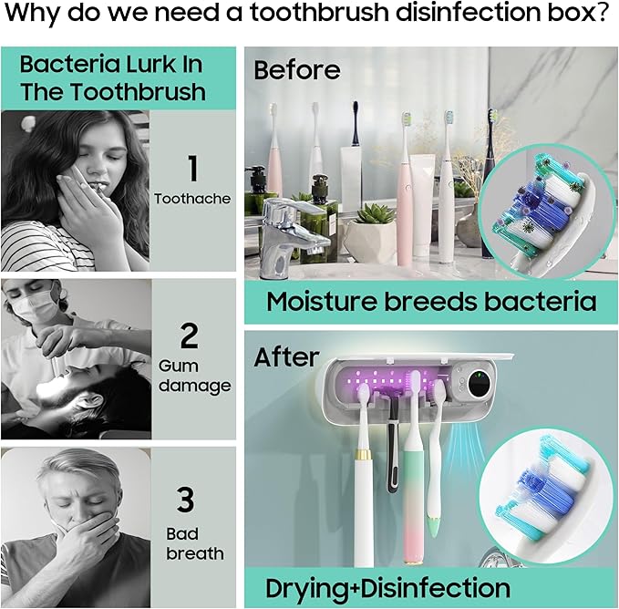 BlueBark UV Toothbrush Holders for Bathrooms, Air DryingHolder Smart Home Bathroom Accessories, Timer Function & 5 Toothbrush Slots, Toothbrush Holder Wall Mounted with Replaceable Slot-Ruum Studio Home