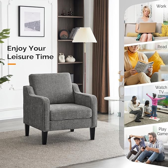 VINGLI Accent Chairs Set of 2 for Living Room, Light Grey Mid Century Modern Chair Soft Chenille Sofa Chair Upholstered Comfy Arm Chairs for Bedroom, Play Room, Apartment-Ruum Studio Home