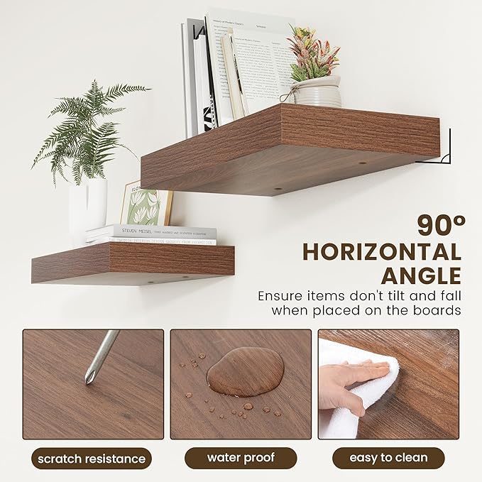 Deep Floating Shelves for Wall | 24 Inch Wide x 12 Inch Deep Floating Shelves | 24W x 12D Rustic Walnut Wide Wall Shelves | Bookshelf Laundry Shelf TV Shelf-Ruum Studio Home
