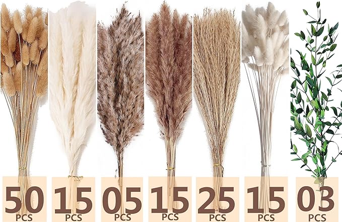 123 PCS Dried Flower Bouquet – Pampas Grass, Floral Decor for Home, Wedding, and Boho Style | Perfect for Vases, Fall, Spring, Summer, and Winter Arrangements-Ruum Studio Home