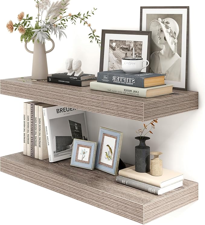 12 Inch Deep Floating Shelves for Wall | 30 Inch Floating Shelves Set of 2 | Rustic Grey Wood Shelves for Living Room Bathroom Laundry Room Bedroom Kitchen Home Office - Rustic Grey-Ruum Studio Home