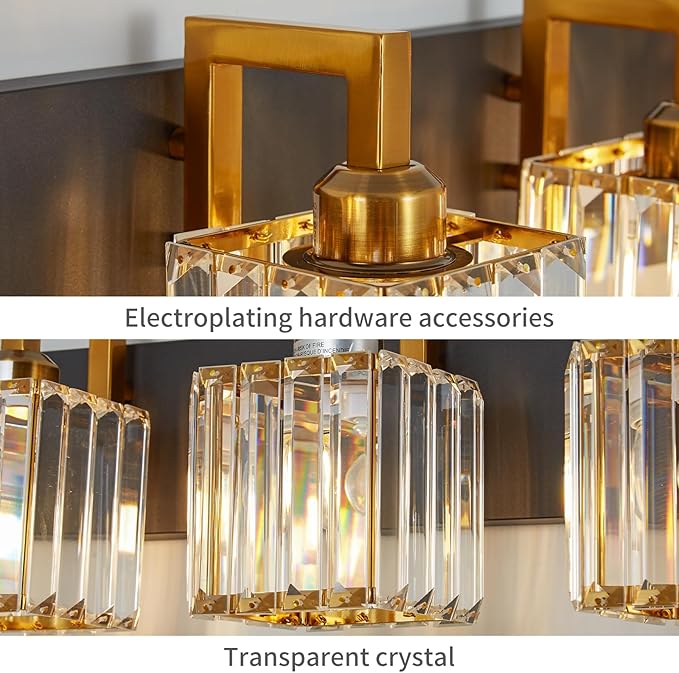 Modern Bathroom Vanity Light 3-Lights Black Gold Crystal Wall Lamp Bathroom Modern Crystal Vanity Lighting-Ruum Studio Home