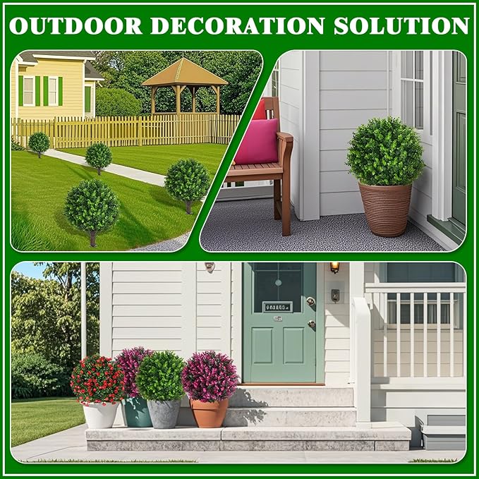 Artificial Topiary Tree with Eucalyptus, Set of 2 Artificial Shrub Bushes with Ground Spike, Fake Evergreen Tree for Porch, Artificial Plants for Outdoor Planters Indoor UV Resistant-Ruum Studio Home