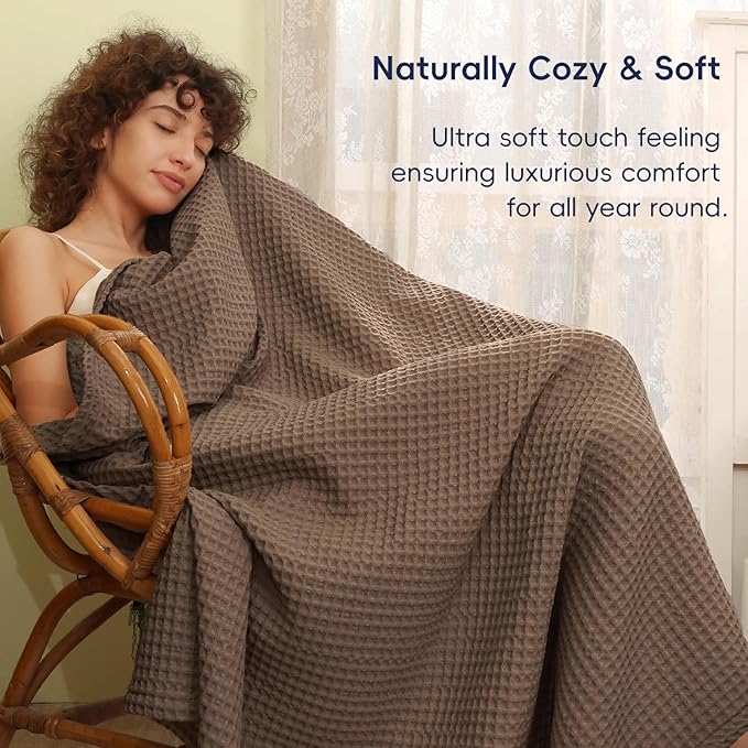 PHF Ultra Soft Waffle Weave Blanket Twin Size 66"x 90"- Washed Lightweight Breathable Cozy Woven Blanket for Bed - Aesthetic Decor for Couch Bedding Sofa Home Car - Cocoa Brown-Ruum Studio Home