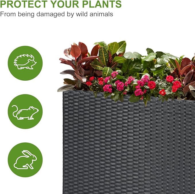 LEWIS&WAYNE Tall Planters for Outdoor Plants Handmade Wicker Large Rectangular Block Planter Box with Removable Liners Modern Planter for Indoor Outdoor Patio Deck - Black-Ruum Studio Home