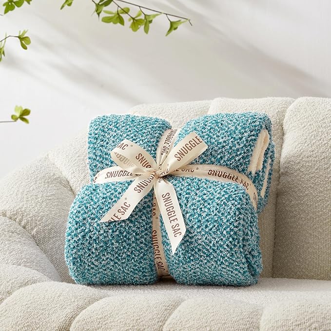 Snuggle Sac Teal Throw Blankets for Couch, Super Soft Warm Blankets Cozy Knit Fuzzy Plush Lightweight Throws for Sofa, Bed, Living Room, Heather Teal, 50x60 inches-Ruum Studio Home