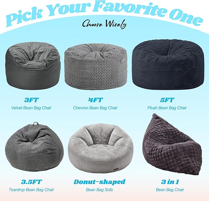 Hobestluk 3 in 1 Bean Bag Chair Giant Bean Bag Chairs for Adults with Bubble Cover Convertible Bean Bag Floor Cushion with Machine Washable Cover for Living Room (Bubble Dark Grey)-Ruum Studio Home